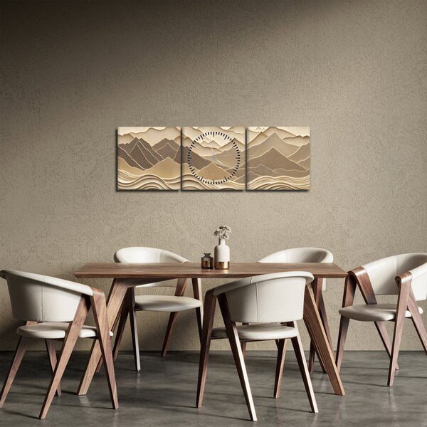 Obraz - 3D linie gór (z zegarem) (90x30 cm)