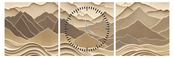 Obraz - 3D linie gór (z zegarem) (90x30 cm)