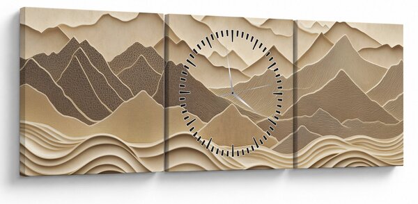 Obraz - 3D linie gór (z zegarem) (90x30 cm)