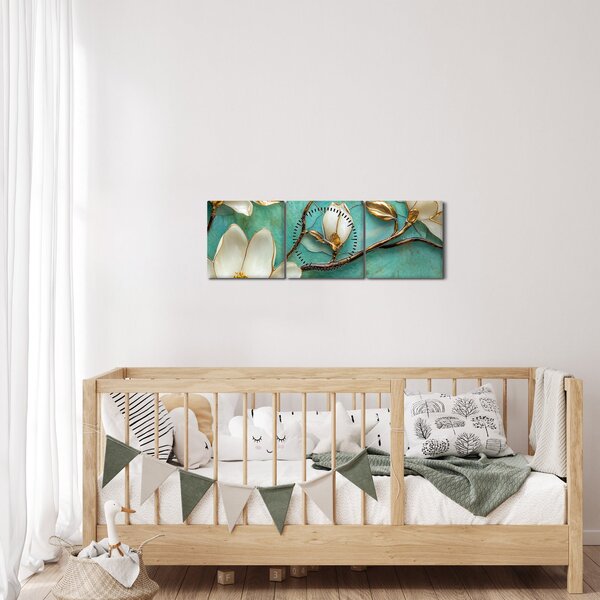 Obraz - 3D magnolie (z zegarem) (90x30 cm)
