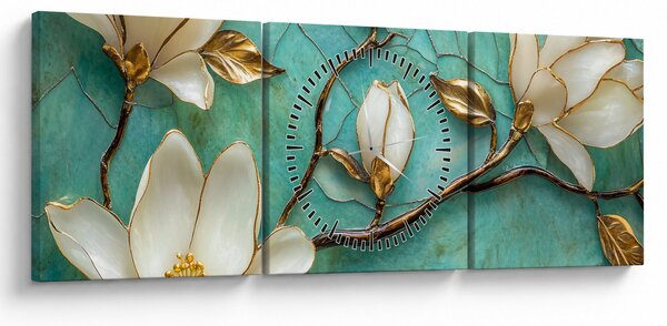Obraz - 3D magnolie (z zegarem) (90x30 cm)