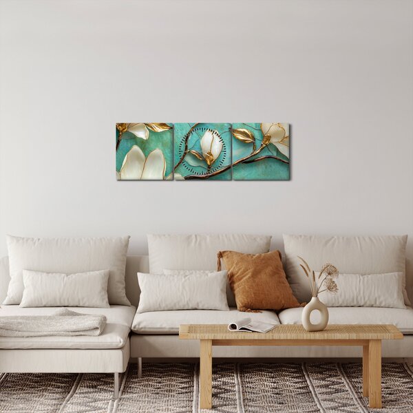 Obraz - 3D magnolie (z zegarem) (90x30 cm)