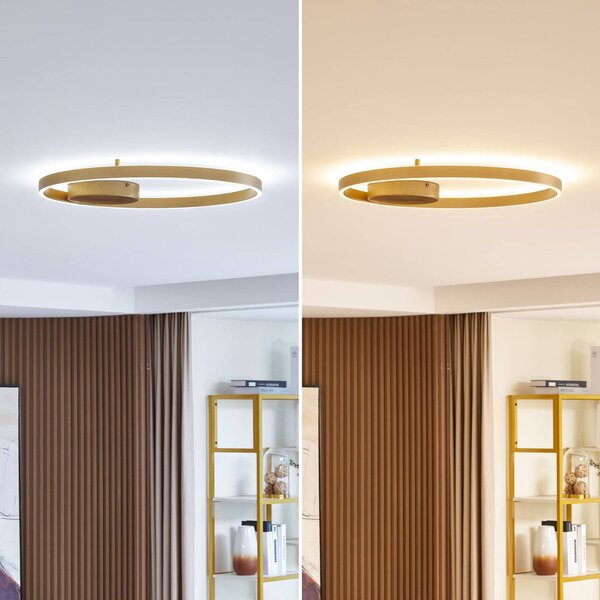 Inteligentna lampa sufitowa Moise Lucande, możliwość ściemniania, mosiężny / złoty, salon / jadalnia, aluminium, nowoczesny