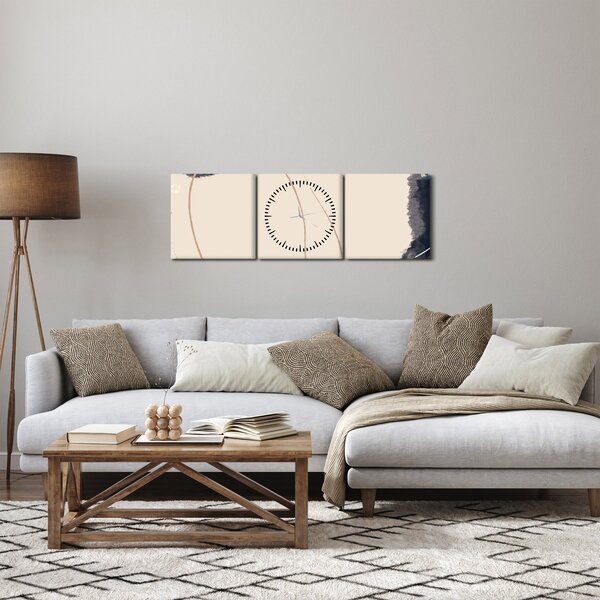 Obraz - Beżowa abstrakcja (z zegarem) (90x30 cm)