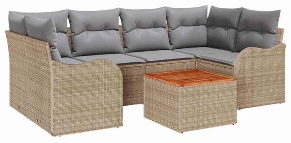 Zestaw Mebli Ogrodowych Komplet Wypoczynkowy Z Poduszkami 7-Częściowy Beżowy Rattan Na Taras Balkon Ogród