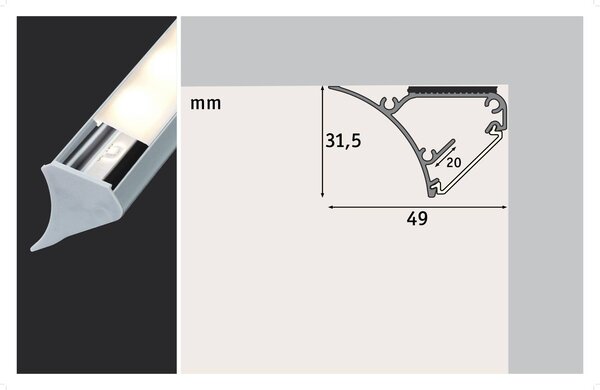 Paulmann Corner Profil 1m dla taśmy LED, aluminiowy / szary / cynkowy, tworzywo sztuczne