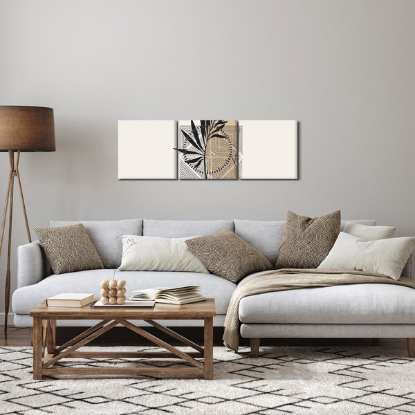 Obraz - Abstrakcja z tropikalnymi liśćmi N⁰1 (z zegarem) (90x30 cm)