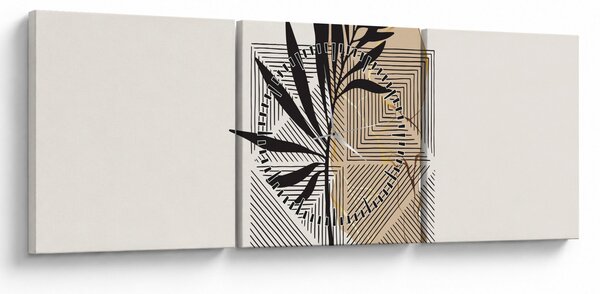 Obraz - Abstrakcja z tropikalnymi liśćmi N⁰1 (z zegarem) (90x30 cm)