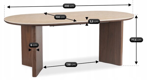 Stół Owalny DARIUS 200 cm Trawertyn/Orzech Nowoczesny