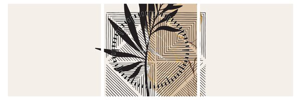 Obraz - Abstrakcja z tropikalnymi liśćmi N⁰1 (z zegarem) (90x30 cm)