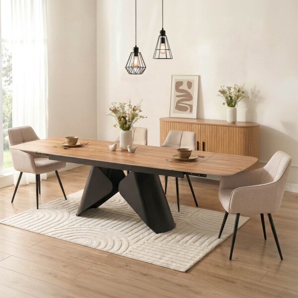 Stół Rozkładany Prostokątny VERONA 160-240 cm Ceramiczny Dąb/Czarny Nowoczesny