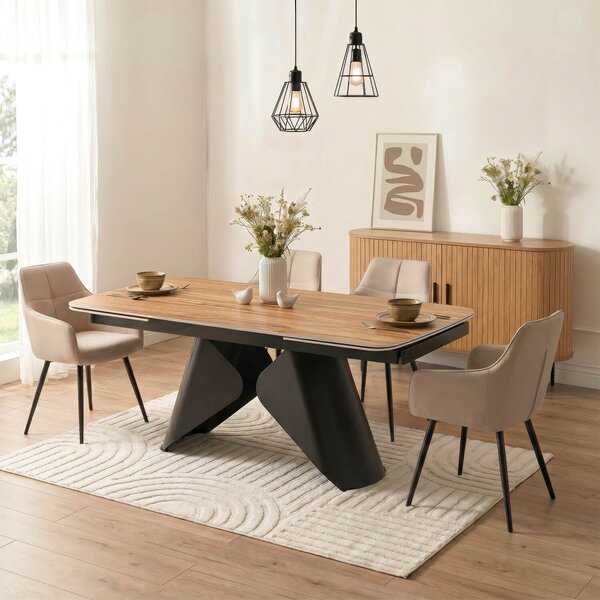 Stół Rozkładany Prostokątny VERONA 160-240 cm Ceramiczny Dąb/Czarny Nowoczesny