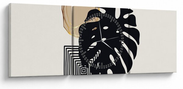 Obraz - Abstrakcja z tropikalnymi liśćmi N⁰2 (z zegarem) (90x30 cm)