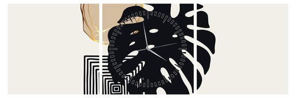 Obraz - Abstrakcja z tropikalnymi liśćmi N⁰2 (z zegarem) (90x30 cm)