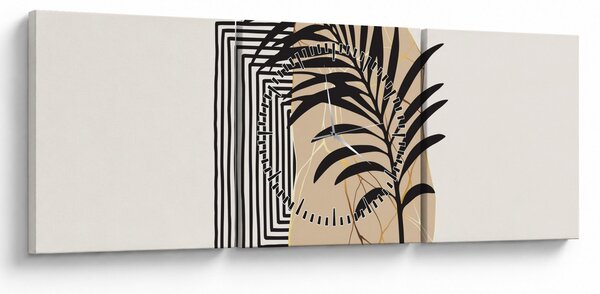 Obraz - Abstrakcja z tropikalnymi liśćmi N⁰3 (z zegarem) (90x30 cm)