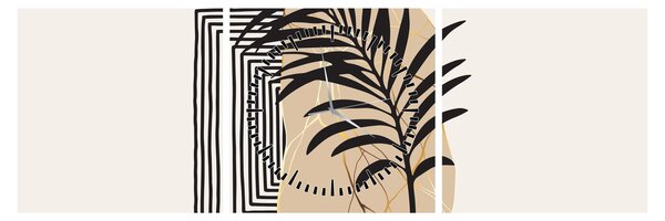 Obraz - Abstrakcja z tropikalnymi liśćmi N⁰3 (z zegarem) (90x30 cm)