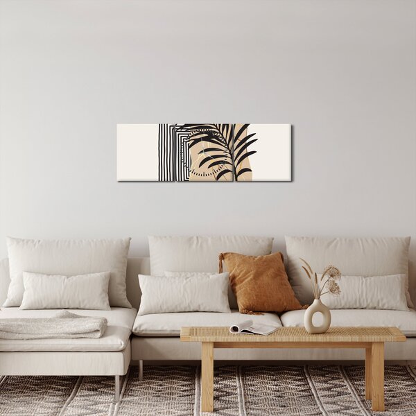 Obraz - Abstrakcja z tropikalnymi liśćmi N⁰3 (z zegarem) (90x30 cm)