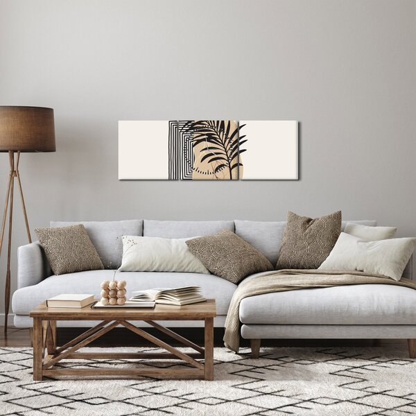 Obraz - Abstrakcja z tropikalnymi liśćmi N⁰3 (z zegarem) (90x30 cm)