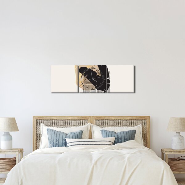 Obraz - Abstrakcja z tropikalnymi liśćmi N⁰4 (z zegarem) (90x30 cm)