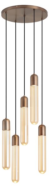 Lampa wisząca Art Deco ciemny brąz z żebrowanym szkłem 5-punktowa - Walcott