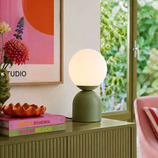 Lampa stołowa Hotel Chic zielona ze szkłem opalowym - Pallon Trend