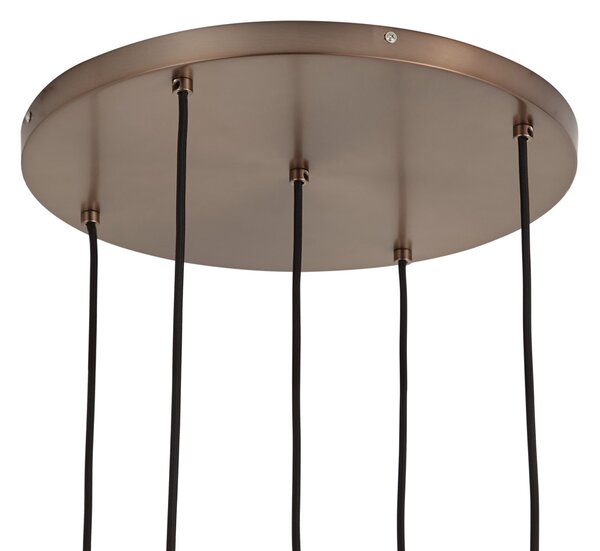 Lampa wisząca Art Deco ciemny brąz z żebrowanym szkłem 5-punktowa - Walcott