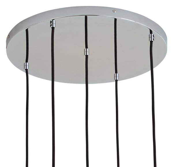 Designerska lampa wisząca chromowana z żebrowanym szkłem 5-punktowa - Walcott