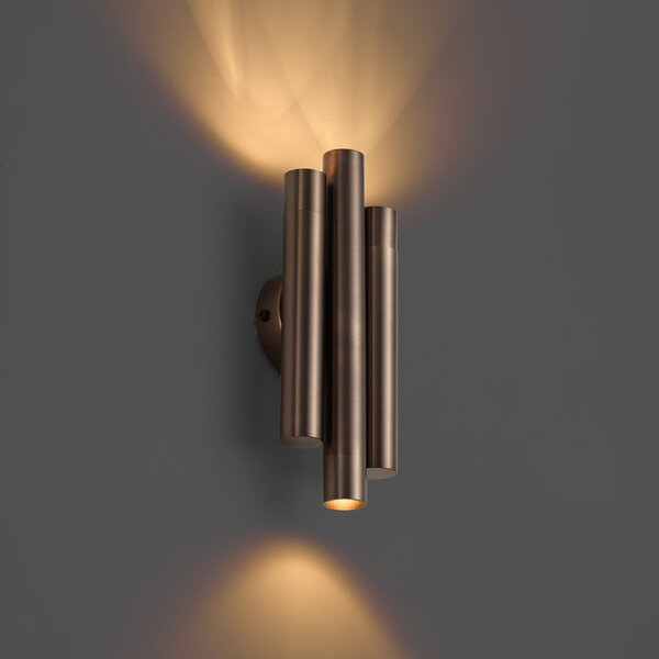 Nowoczesna lampa ścienna ciemny brąz 3-punktowa - Pipes