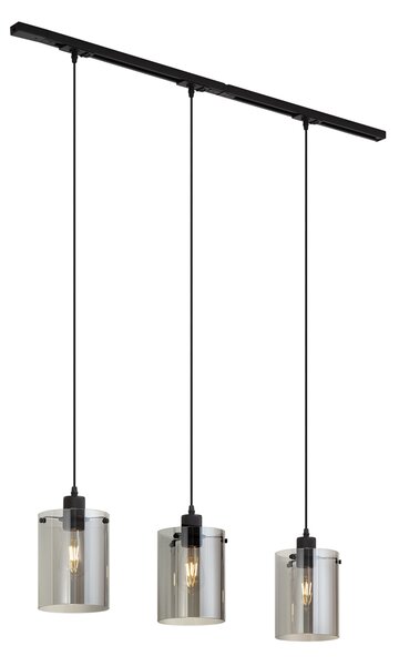 Nowoczesny system szynowy 1-fazowy czarny z 3 lampami wiszącymi z przydymionego szkła - Iconic Dome