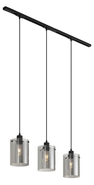 Nowoczesny system szynowy 1-fazowy czarny z 3 lampami wiszącymi z przydymionego szkła - Iconic Dome