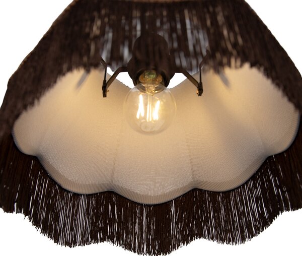 Lampa wisząca czarna z wtyczką i brązowym kloszem z białym wnętrzem 31,5 cm - Cavalux