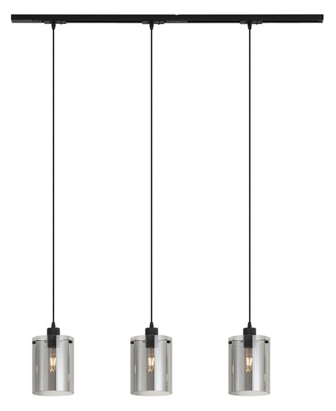 Nowoczesny system szynowy 1-fazowy czarny z 3 lampami wiszącymi z przydymionego szkła - Iconic Dome