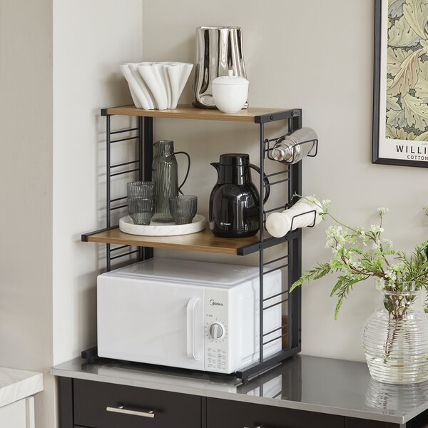 SoBuy Póka na mikrofalówk Póka kuchenna z 2 pókami i 2 uchwytami na butelki Mini póka Stojak na przyprawy Industrialny design WHT ok.: 60x72x36cm KCR08-PF