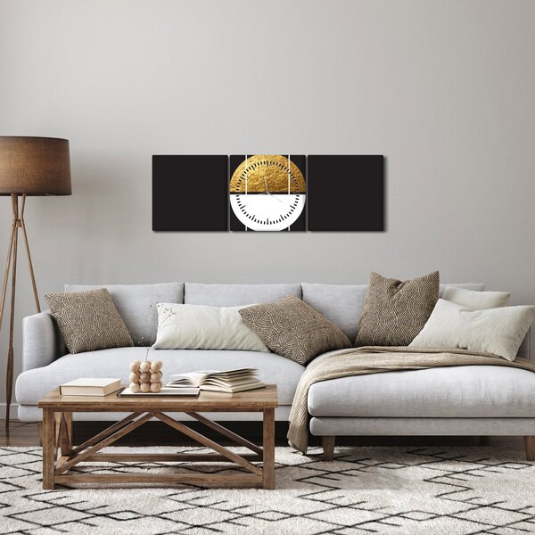 Obraz - Abstrakcja złoto i czerń N⁰1 (z zegarem) (90x30 cm)