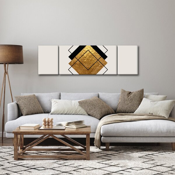 Obraz - Abstrakcja złoto-biała N⁰1 (170x50 cm)