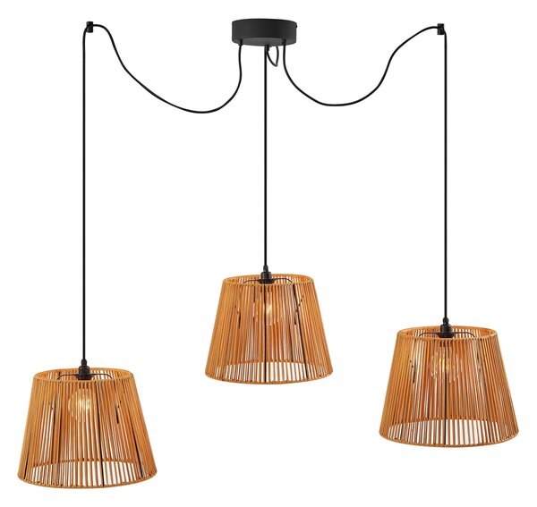 Zewnętrzna lampa wisząca czarna z pomarańczowymi kloszami z liny 3-punktowa IP44 - Cava Jayla