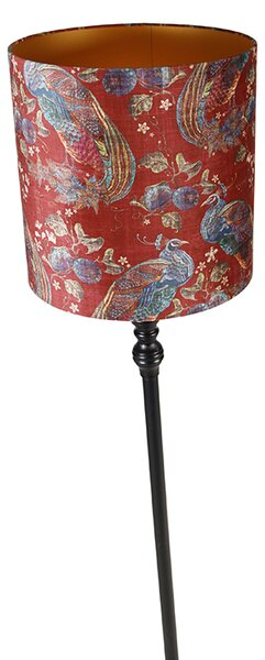 Lampa stojąca czarna z czerwonym abażurem w kształcie pawia 40 cm - Classico