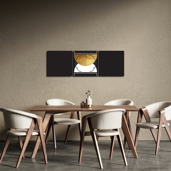 Obraz - Abstrakcja złoto i czerń N⁰2 (z zegarem) (90x30 cm)