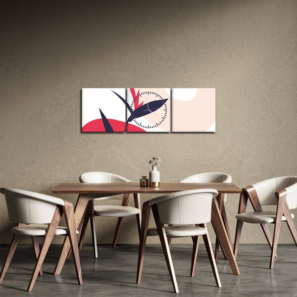 Obraz - Różowa abstrakcja kwiatowa N⁰1 (z zegarem) (90x30 cm)