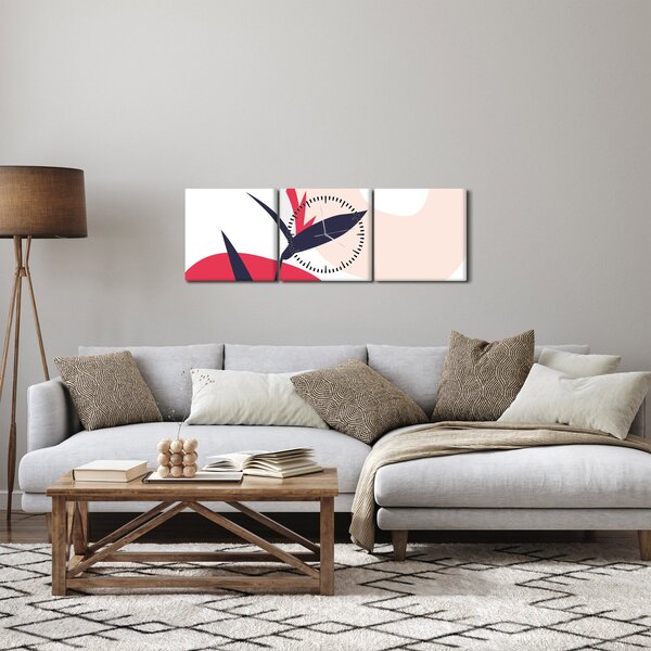 Obraz - Różowa abstrakcja kwiatowa N⁰1 (z zegarem) (90x30 cm)