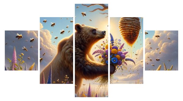 Obraz - Niedźwiedź i pszczoły (125x70 cm)