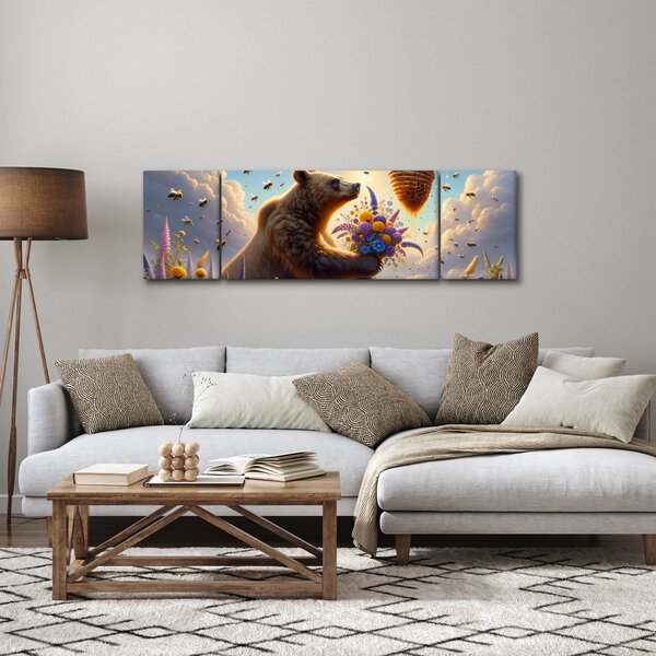 Obraz - Niedźwiedź i pszczoły (170x50 cm)