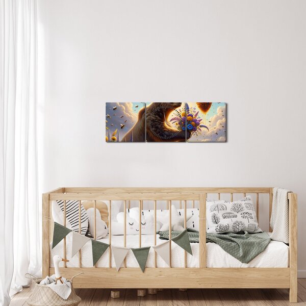 Obraz - Niedźwiedź i pszczoły (z zegarem) (90x30 cm)