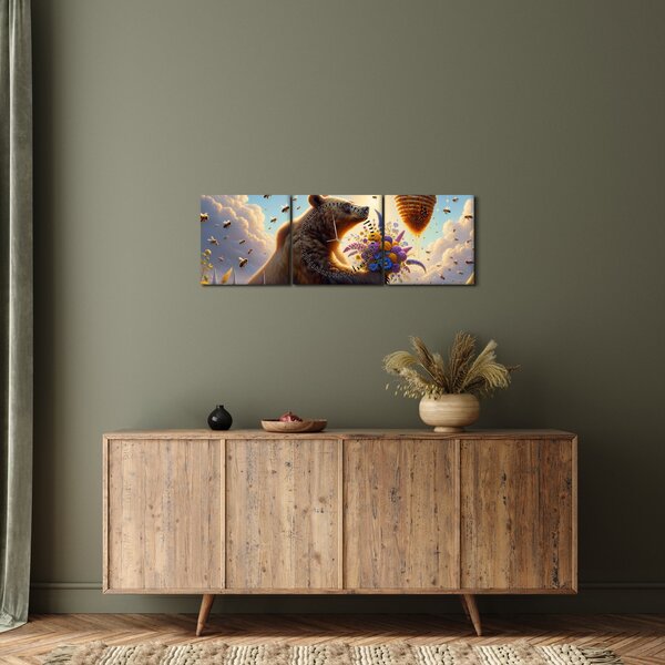 Obraz - Niedźwiedź i pszczoły (z zegarem) (90x30 cm)