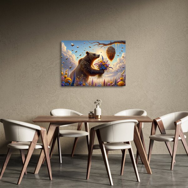 Obraz na szkle - Niedźwiedź i pszczoły (70x50 cm)