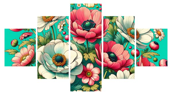 Obraz - Kwiaty na niebieskim tle (125x70 cm)
