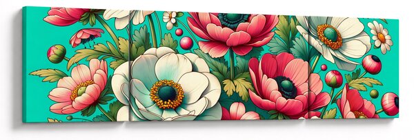 Obraz - Kwiaty na niebieskim tle (170x50 cm)