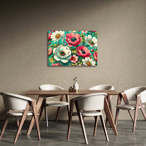 Obraz - Kwiaty na niebieskim tle (70x50 cm)
