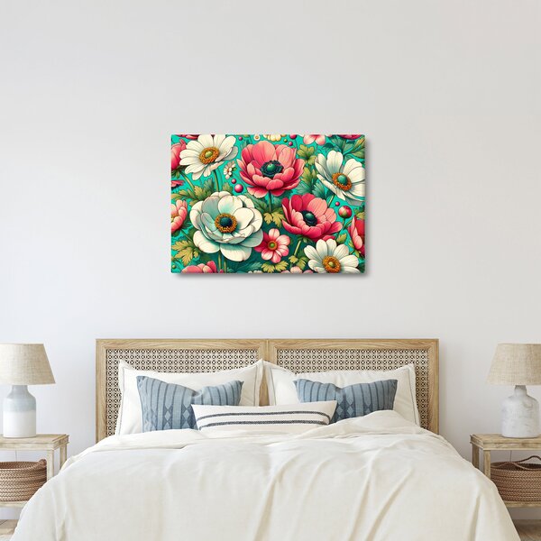 Obraz - Kwiaty na niebieskim tle (70x50 cm)