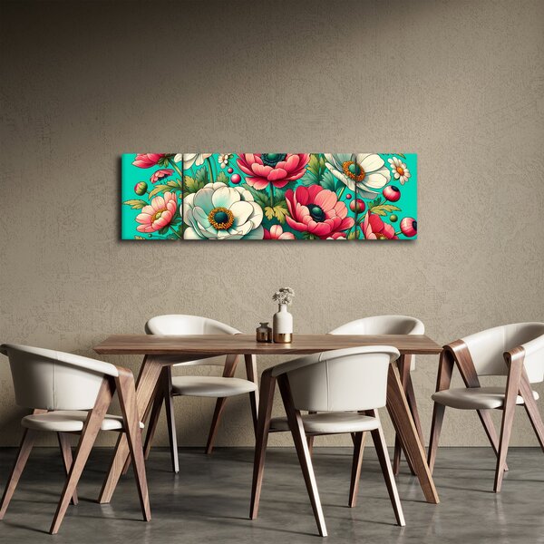Obraz - Kwiaty na niebieskim tle (170x50 cm)